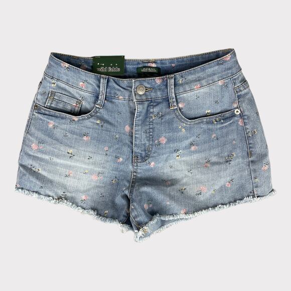 Wild Fable Blue Denim High Rise Jean Shorts with Flowers NWT Size 2 - Picture 1 of 8